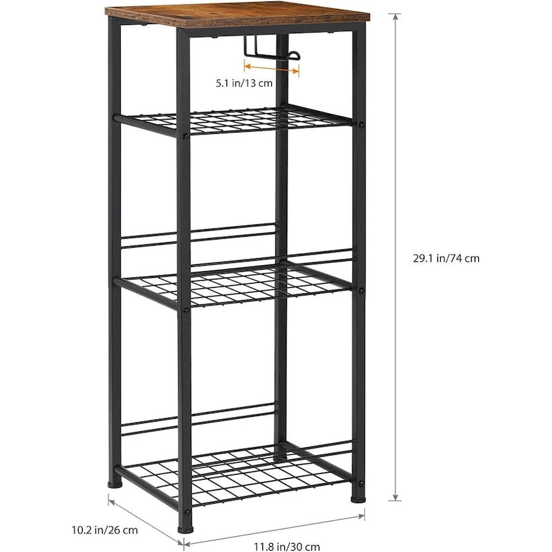 Étagère de salle de bain 4 niveaux blanche/marron et noire avec porte-rouleau de papier toilette