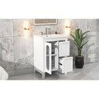 Meuble-lavabo gris/blanc avec lavabo en céramique, 2 tiroirs et une porte