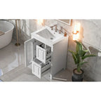 Meuble-lavabo gris/blanc avec lavabo en céramique, 2 tiroirs et une porte