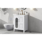 Meuble-lavabo gris/blanc avec lavabo en céramique, 2 tiroirs et une porte