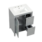 Meuble-lavabo gris/blanc avec lavabo en céramique, 2 tiroirs et une porte