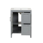 Meuble-lavabo gris/blanc avec lavabo en céramique, 2 tiroirs et une porte