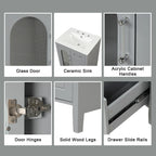 Meuble-lavabo gris/blanc avec lavabo en céramique, 2 tiroirs et une porte