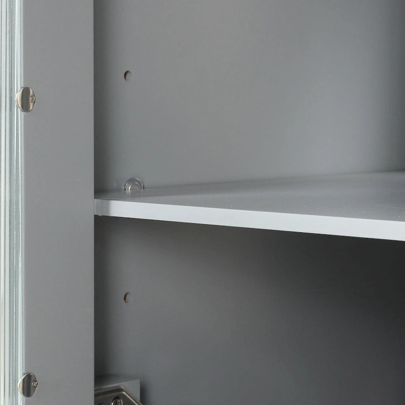 Meuble-lavabo gris/blanc avec lavabo en céramique, 2 tiroirs et une porte