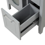 Meuble-lavabo gris/blanc avec lavabo en céramique, 2 tiroirs et une porte