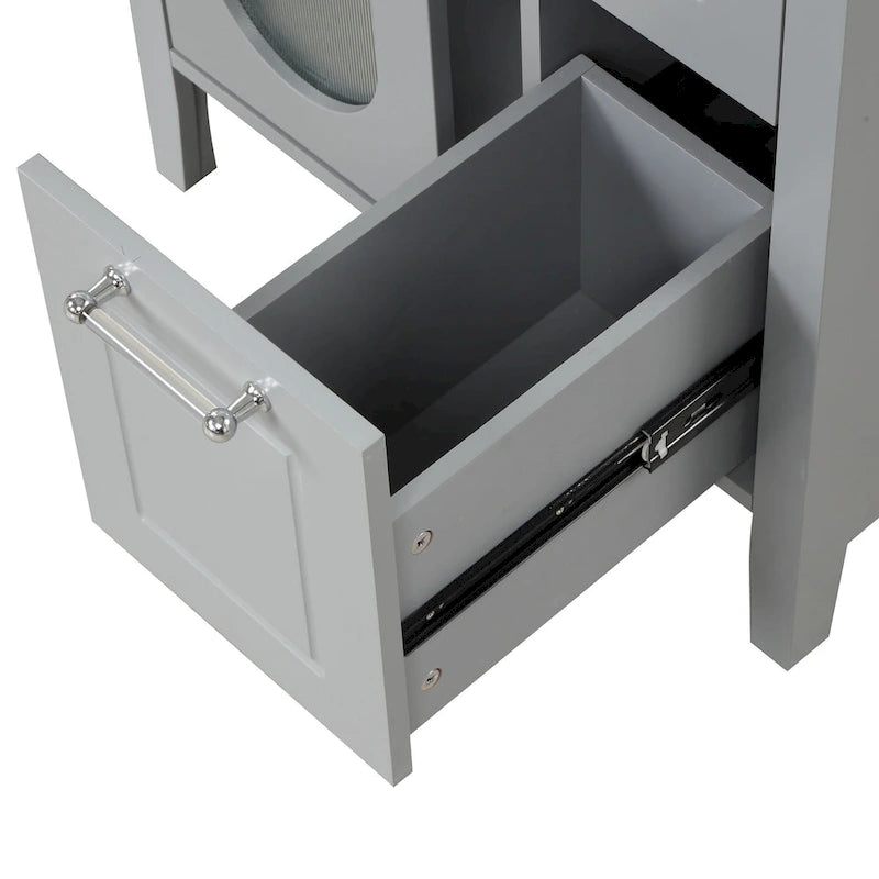 Meuble-lavabo gris/blanc avec lavabo en céramique, 2 tiroirs et une porte