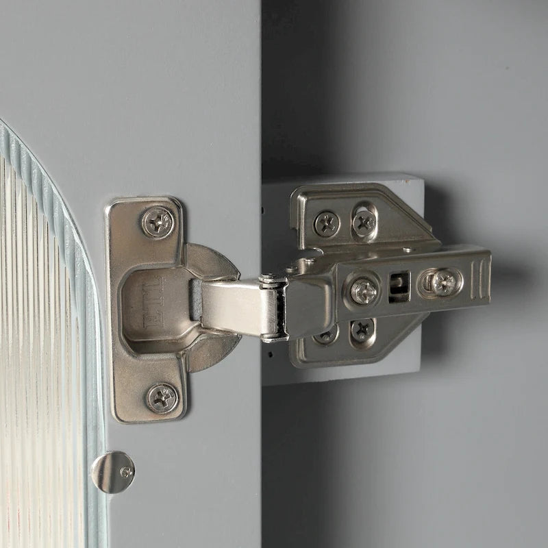 Meuble-lavabo gris/blanc avec lavabo en céramique, 2 tiroirs et une porte