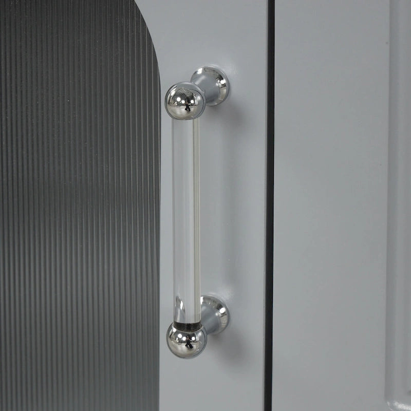 Meuble-lavabo gris/blanc avec lavabo en céramique, 2 tiroirs et une porte