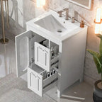 Meuble-lavabo gris/blanc avec lavabo en céramique, 2 tiroirs et une porte