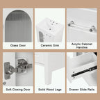 Meuble-lavabo gris/blanc avec lavabo en céramique, 2 tiroirs et une porte