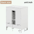 Meuble-lavabo gris/blanc avec lavabo en céramique, 2 tiroirs et une porte