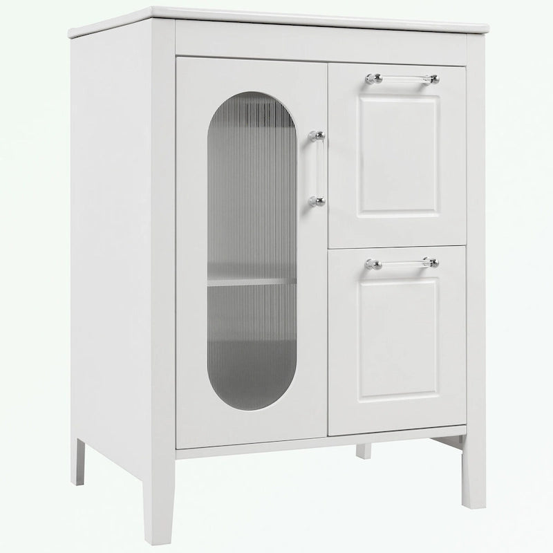 Meuble-lavabo gris/blanc avec lavabo en céramique, 2 tiroirs et une porte