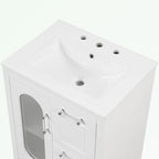 Meuble-lavabo gris/blanc avec lavabo en céramique, 2 tiroirs et une porte
