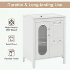 Meuble-lavabo gris/blanc avec lavabo en céramique, 2 tiroirs et une porte