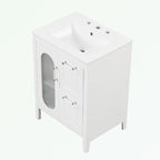 Meuble-lavabo gris/blanc avec lavabo en céramique, 2 tiroirs et une porte