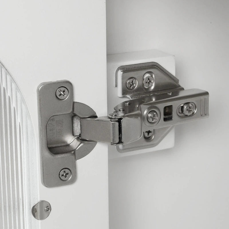 Meuble-lavabo gris/blanc avec lavabo en céramique, 2 tiroirs et une porte