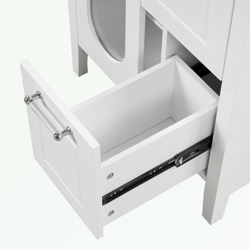 Meuble-lavabo gris/blanc avec lavabo en céramique, 2 tiroirs et une porte