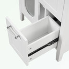 Meuble-lavabo gris/blanc avec lavabo en céramique, 2 tiroirs et une porte
