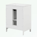 Meuble-lavabo gris/blanc avec lavabo en céramique, 2 tiroirs et une porte
