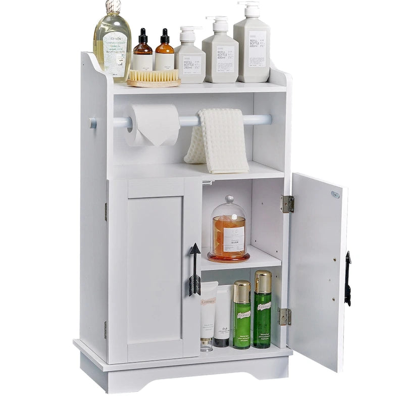 Meuble bas de salle de bain en MDF blanc avec 2 portes et porte-rouleau de papier toilette