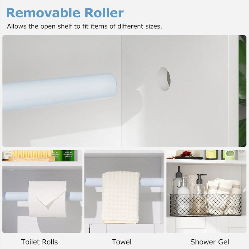 Meuble bas de salle de bain en MDF blanc avec 2 portes et porte-rouleau de papier toilette