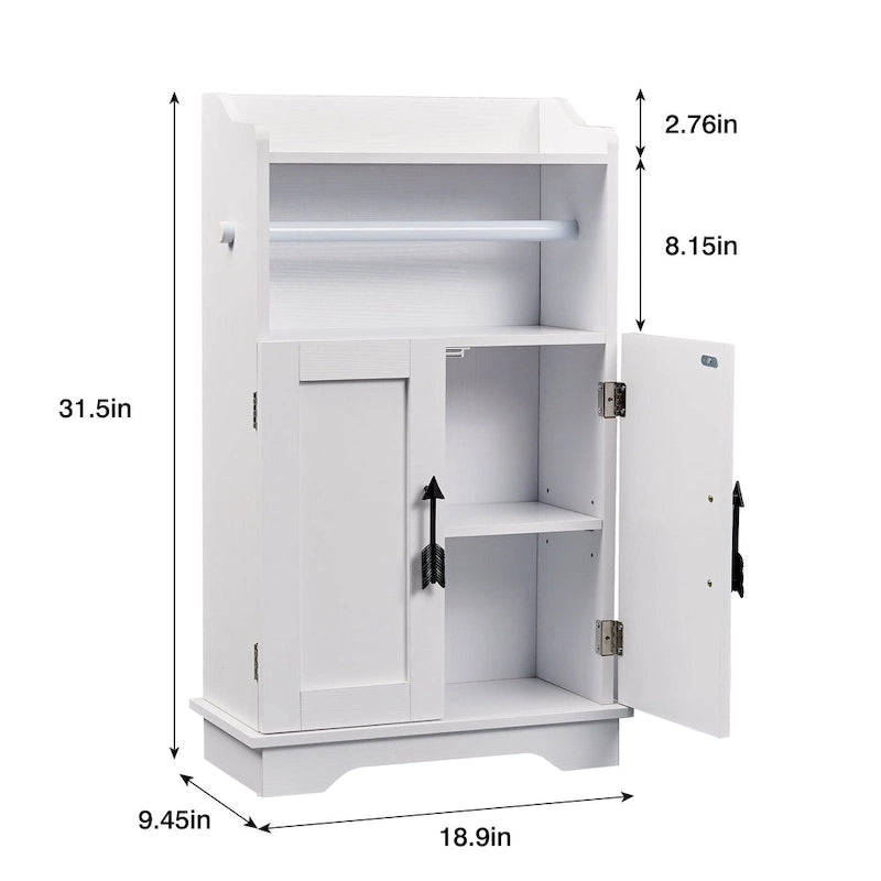 Meuble bas de salle de bain en MDF blanc avec 2 portes et porte-rouleau de papier toilette