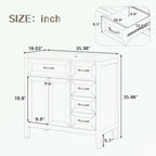 Meuble-lavabo de salle de bain 36 po en bois d'hévéa gris/blanc/noir avec évier en céramique, armoire à 2 portes et 3 tiroirs