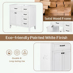 Meuble-lavabo de salle de bain 36 po en bois d'hévéa gris/blanc/noir avec évier en céramique, armoire à 2 portes et 3 tiroirs