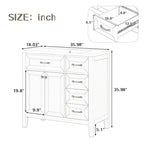 Meuble-lavabo de salle de bain 36 po en bois d'hévéa gris/blanc/noir avec évier en céramique, armoire à 2 portes et 3 tiroirs