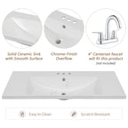Meuble-lavabo de salle de bain 36 po en bois d'hévéa gris/blanc/noir avec évier en céramique, armoire à 2 portes et 3 tiroirs