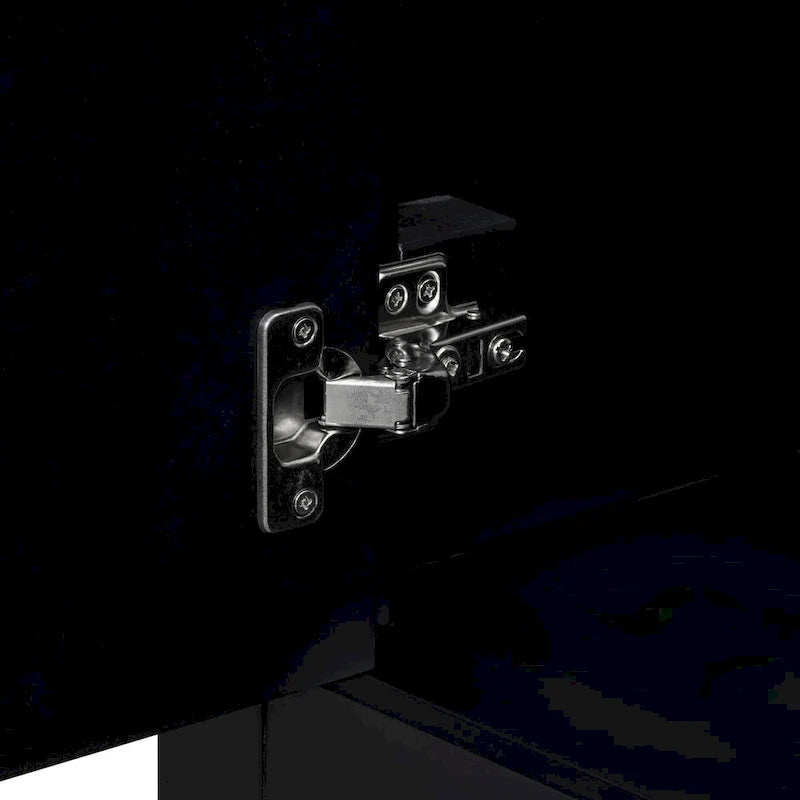 Meuble-lavabo de salle de bain 36 po en bois d'hévéa gris/blanc/noir avec évier en céramique, armoire à 2 portes et 3 tiroirs