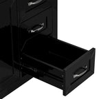 Meuble-lavabo de salle de bain 36 po en bois d'hévéa gris/blanc/noir avec évier en céramique, armoire à 2 portes et 3 tiroirs