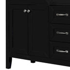 Meuble-lavabo de salle de bain 36 po en bois d'hévéa gris/blanc/noir avec évier en céramique, armoire à 2 portes et 3 tiroirs