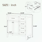 Meuble-lavabo de salle de bain 36 po en bois d'hévéa gris/blanc/noir avec évier en céramique, armoire à 2 portes et 3 tiroirs