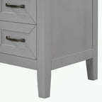 Meuble-lavabo de salle de bain 36 po en bois d'hévéa gris/blanc/noir avec évier en céramique, armoire à 2 portes et 3 tiroirs