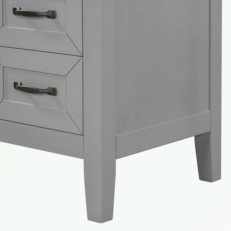 Meuble-lavabo de salle de bain 36 po en bois d'hévéa gris/blanc/noir avec évier en céramique, armoire à 2 portes et 3 tiroirs