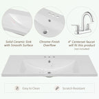 Meuble-lavabo de salle de bain 36 po en bois d'hévéa gris/blanc/noir avec évier en céramique, armoire à 2 portes et 3 tiroirs