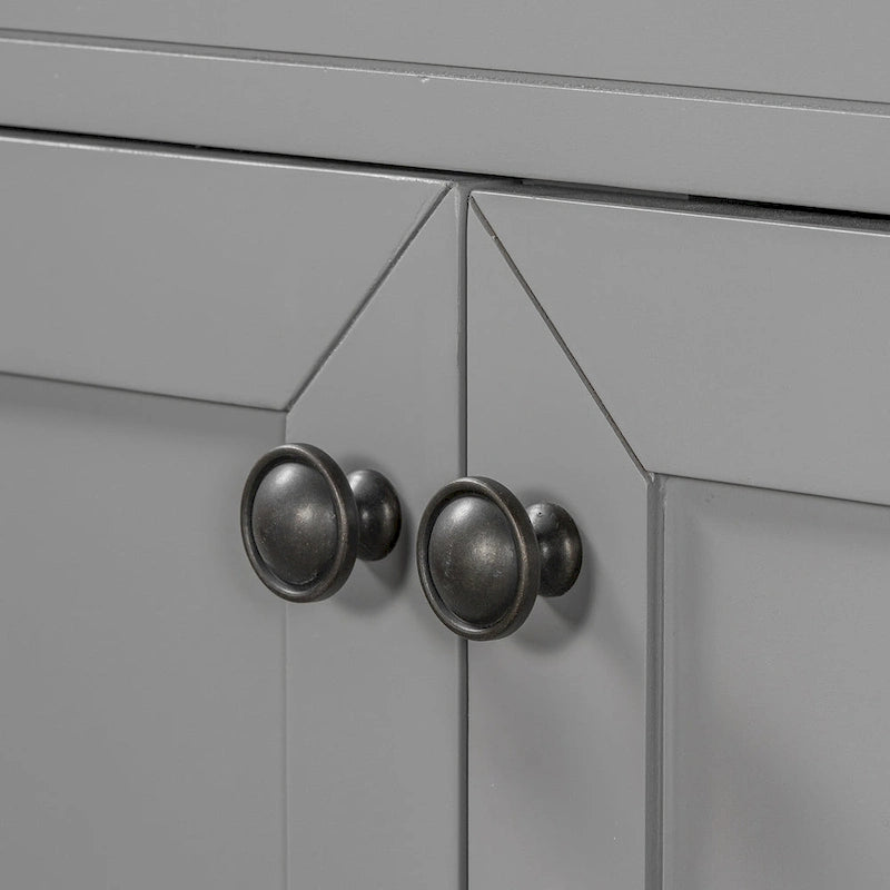 Meuble-lavabo de salle de bain 36 po en bois d'hévéa gris/blanc/noir avec évier en céramique, armoire à 2 portes et 3 tiroirs