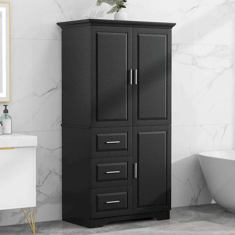 Meuble de rangement haut en MDF blanc/noir/gris avec 3 tiroirs et portes