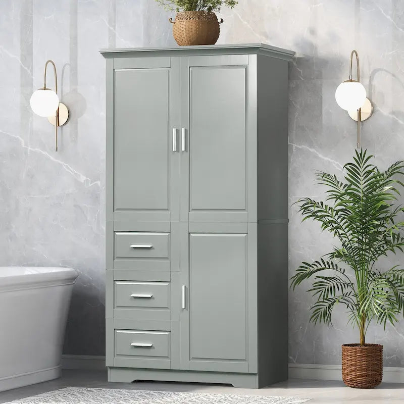 Meuble de rangement haut en MDF blanc/noir/gris avec 3 tiroirs et portes