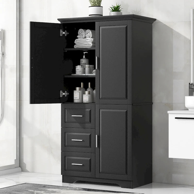 Meuble de rangement haut en MDF blanc/noir/gris avec 3 tiroirs et portes