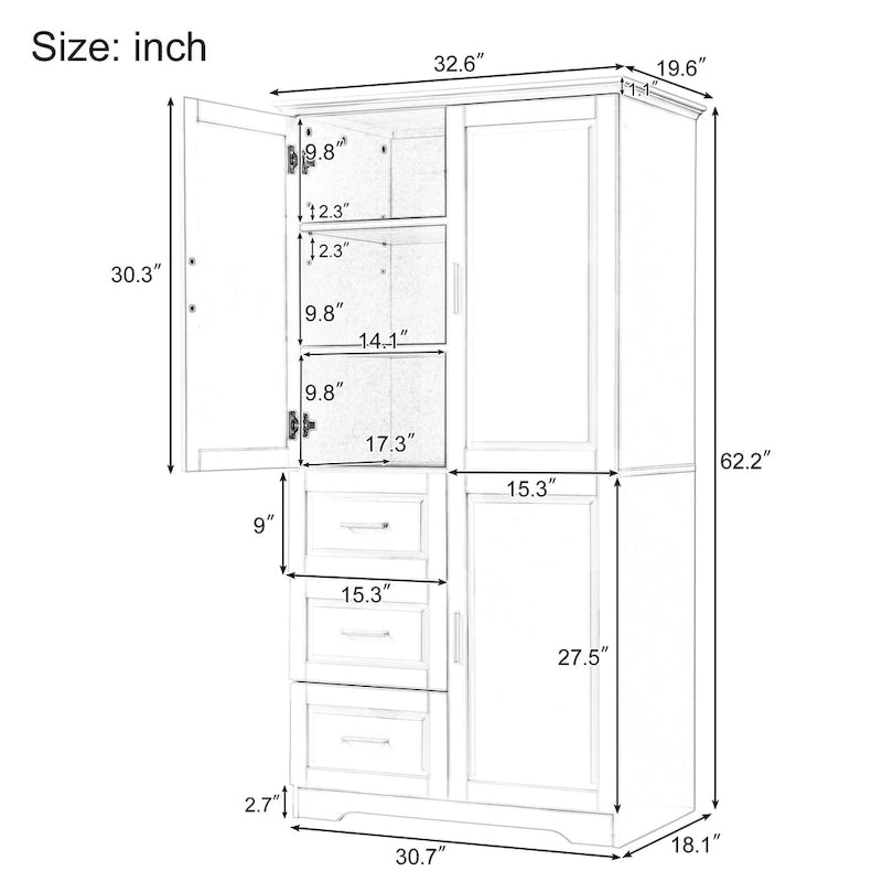 Meuble de rangement haut en MDF blanc/noir/gris avec 3 tiroirs et portes