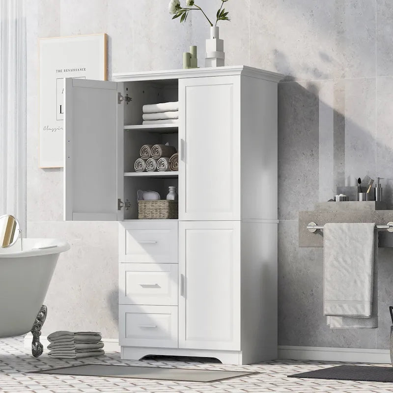Meuble de rangement haut en MDF blanc/noir/gris avec 3 tiroirs et portes