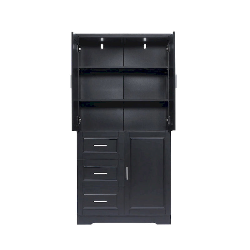 Meuble de rangement haut en MDF blanc/noir/gris avec 3 tiroirs et portes