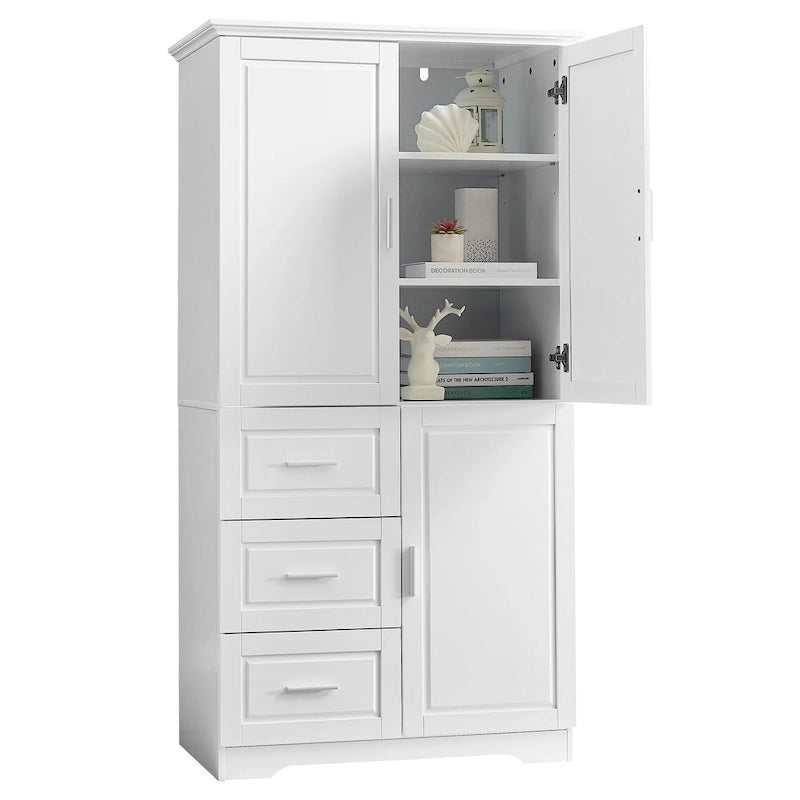Meuble de rangement haut en MDF blanc/noir/gris avec 3 tiroirs et portes