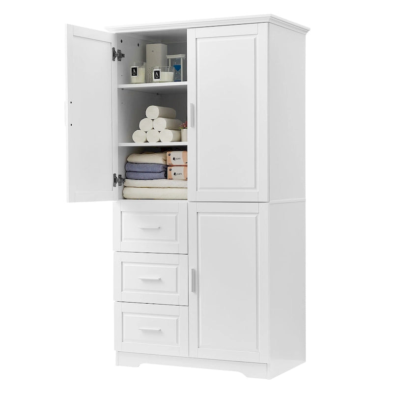 Meuble de rangement haut en MDF blanc/noir/gris avec 3 tiroirs et portes