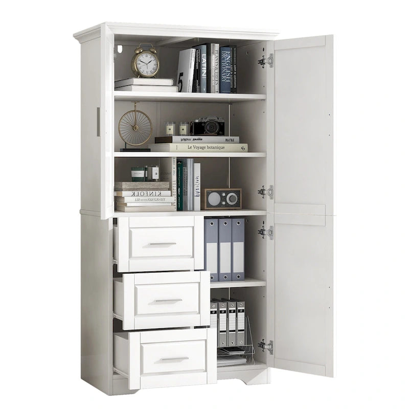 Meuble de rangement haut en MDF blanc/noir/gris avec 3 tiroirs et portes