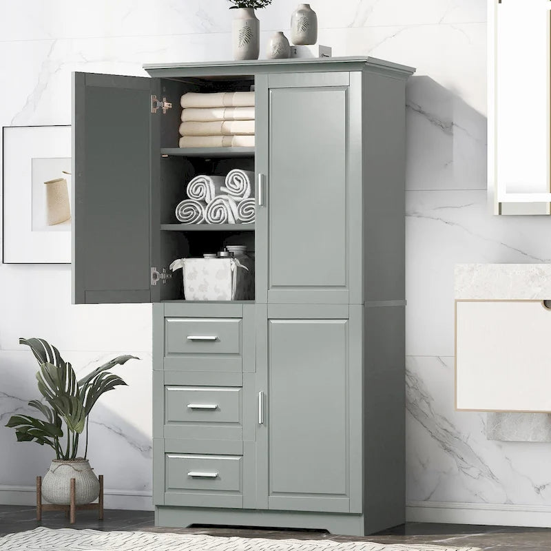 Meuble de rangement haut en MDF blanc/noir/gris avec 3 tiroirs et portes