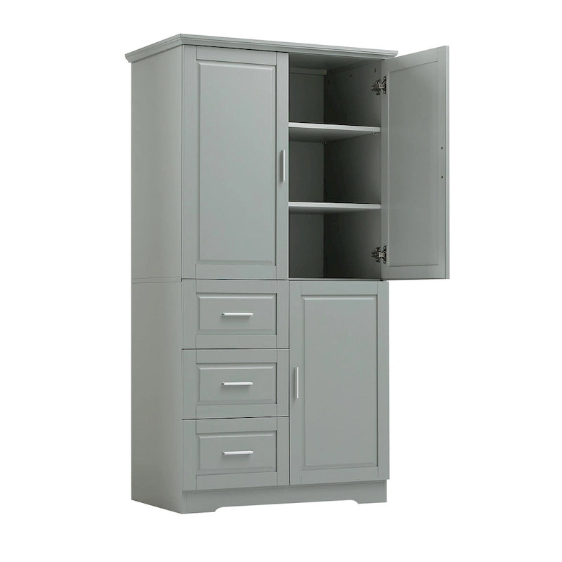 Meuble de rangement haut en MDF blanc/noir/gris avec 3 tiroirs et portes