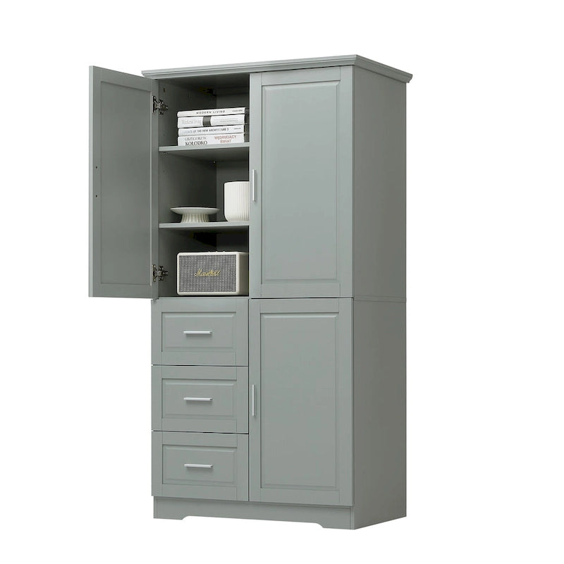 Meuble de rangement haut en MDF blanc/noir/gris avec 3 tiroirs et portes